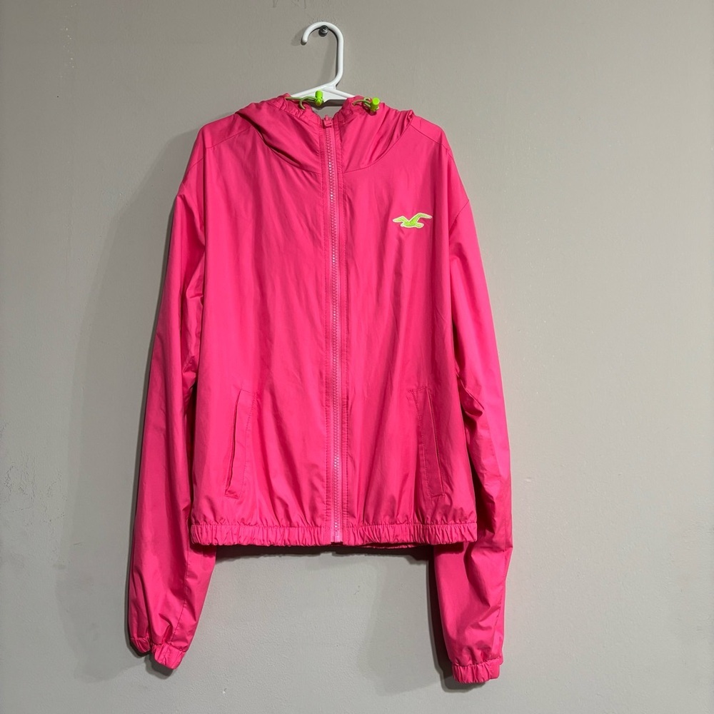 Hollister Bright Pink Jacket with Green Accents
